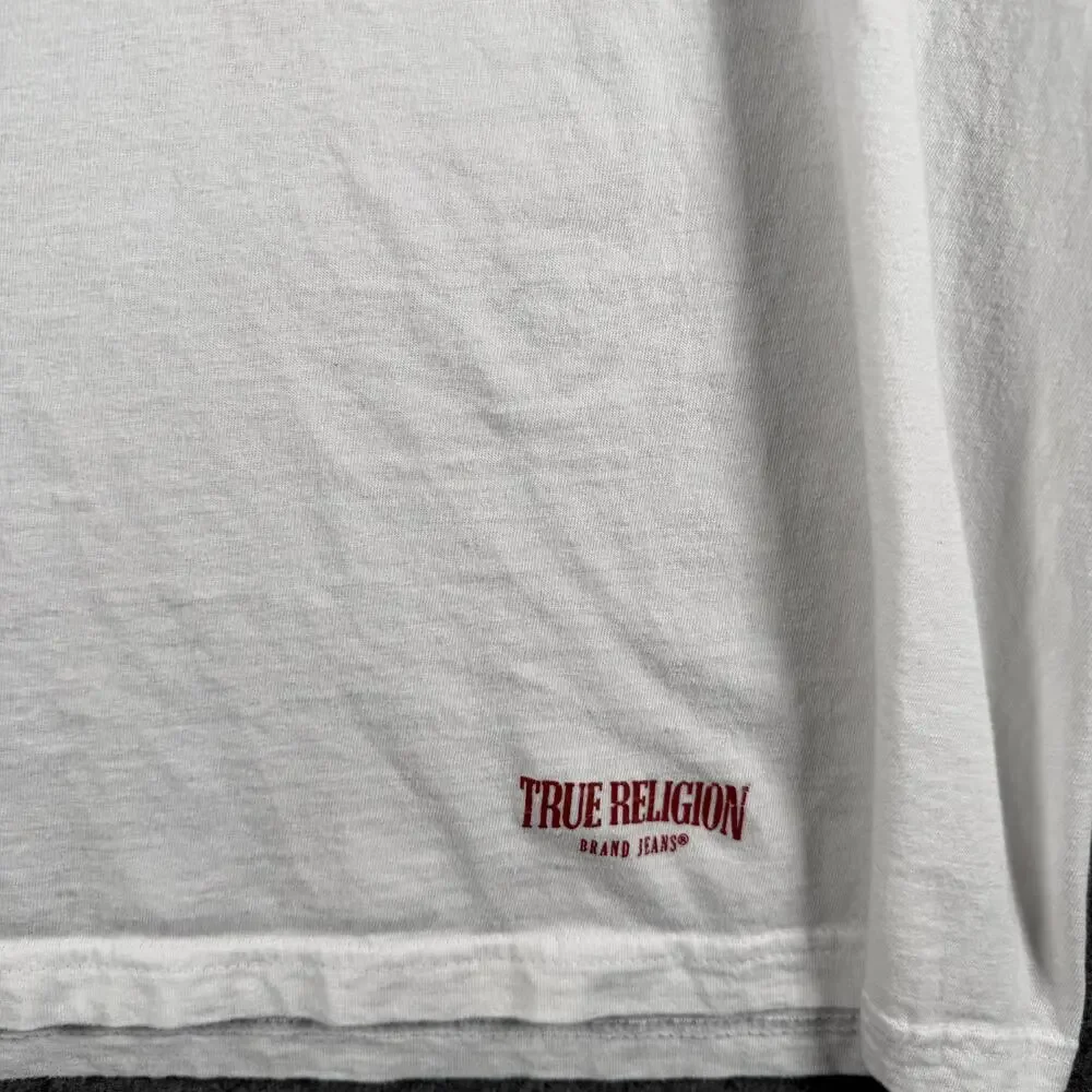 True Religion Shirt Mens Large White Horseshoe Logo Brand Jeans Graphic Tee